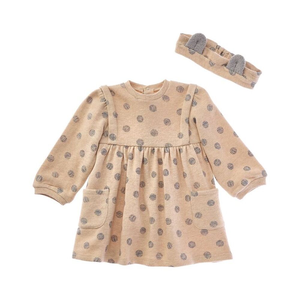 Mayoral Girls  Newborn Dress & Headband, Beige